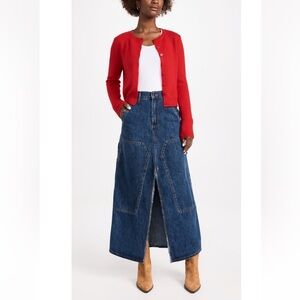Moon River Front Slit Denim Midi Skirt